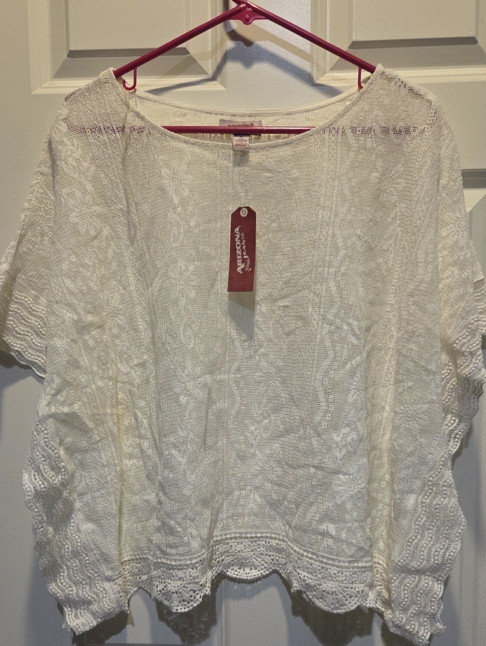 Arizona Jean Company White Crochet Lace Short Sleeve Tunic